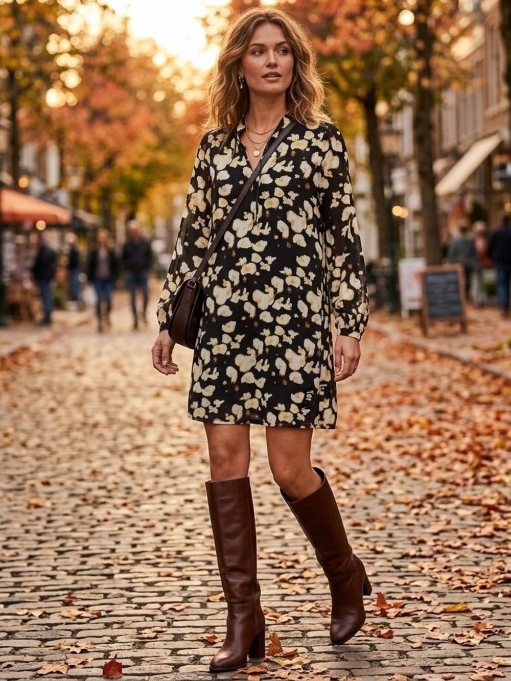 NWT Business Casual Fall Dress Daniel Rainn Floral Long Sleeve Tie-Neck Shift Tu